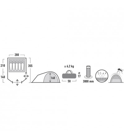 Namiot High Peak Kira 5 szaro-czerwony 10218